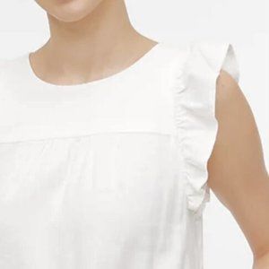 J.Crew White Linen Blend Tiered Flutter Sleeve Dress